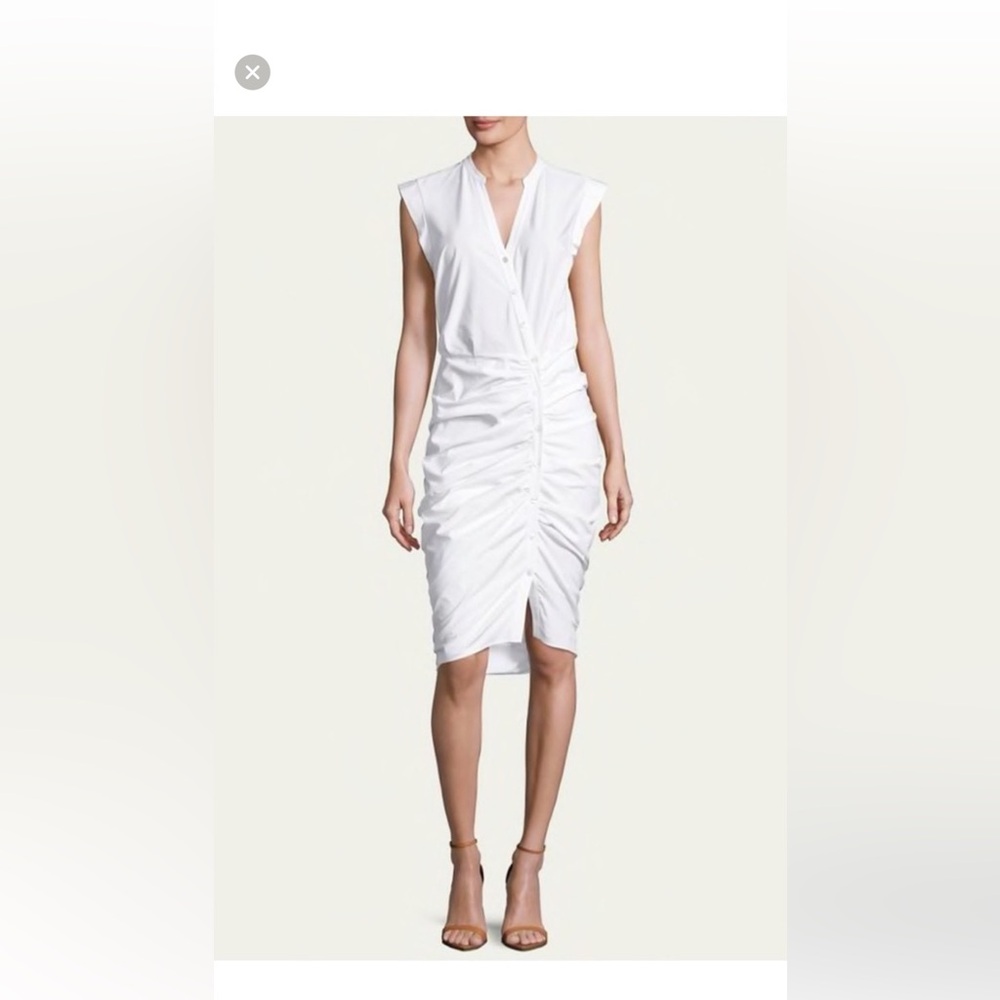 Veronica Beard White Poplin Ruched Button Up Dress size 12